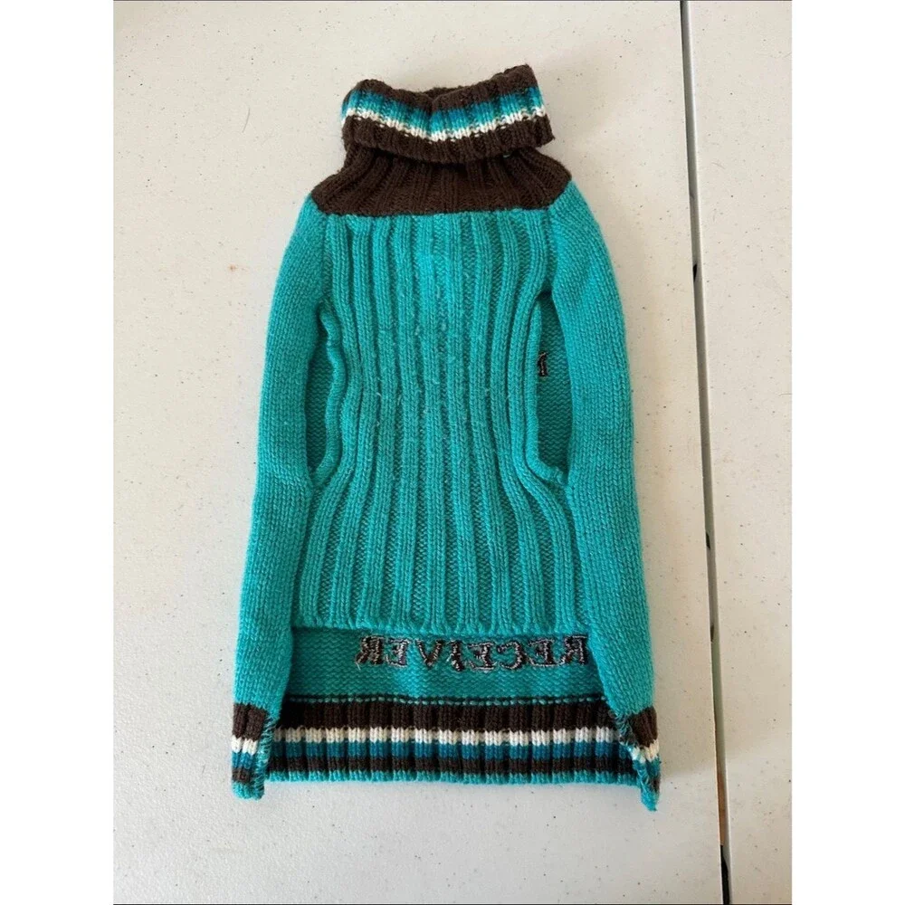 Cozy Teal & Brown Dog Sweater Size Medium Cute & Comfy